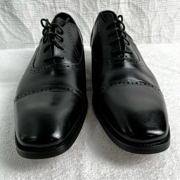 Alipasinm Classic Oxford Mens 10 Black Genuine Leather Lace Up Dress Shoes - Picture 2 of 16